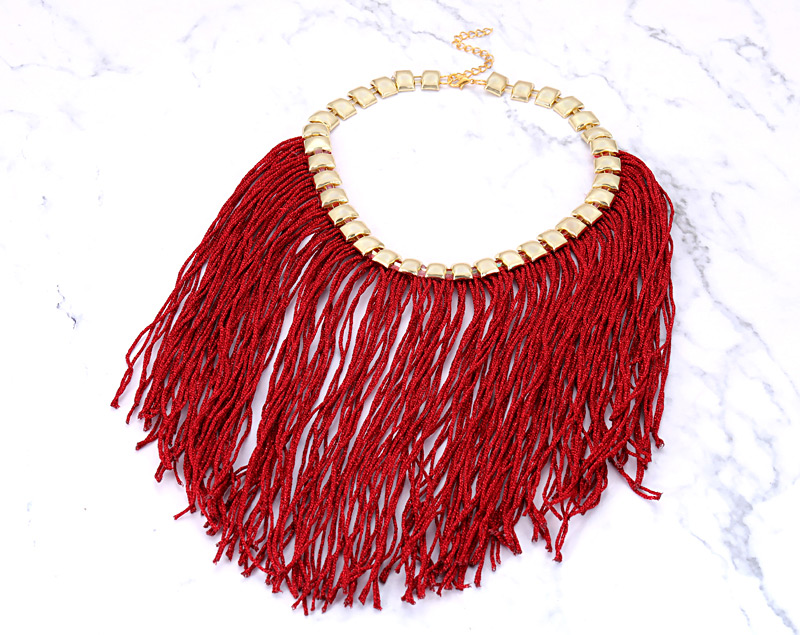 Fashion Claret Red Tassel Decorated Necklace,Chokers