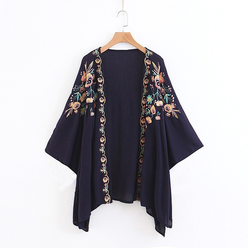 Fashion Black Flower Pattern Decorated Shawl,Sunscreen Shirts