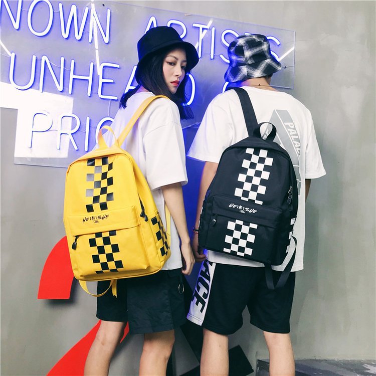 Fashion Yellow Grids Pattern Decorated Backpack,Backpack