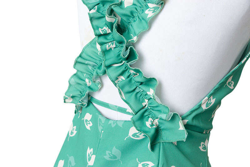 Fashion Green Flower Pattern Decorated Dress,Pants