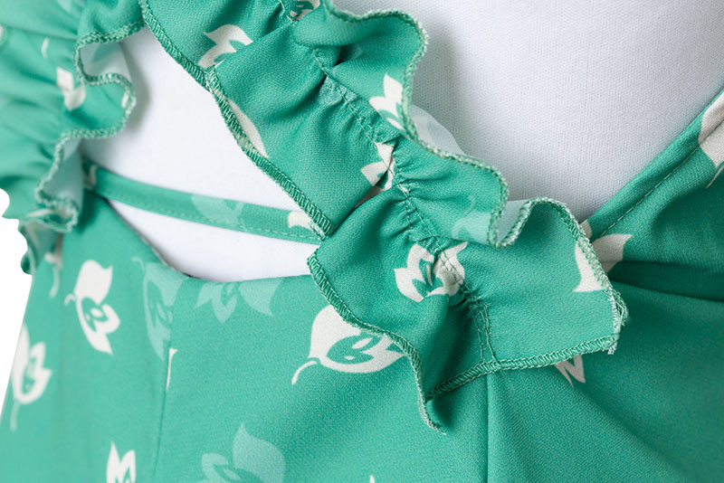 Fashion Green Flower Pattern Decorated Dress,Pants