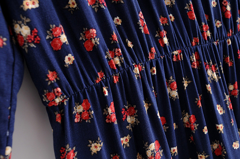 Fashion Navy Flower Pattern Decorated Dress,Mini & Short Dresses
