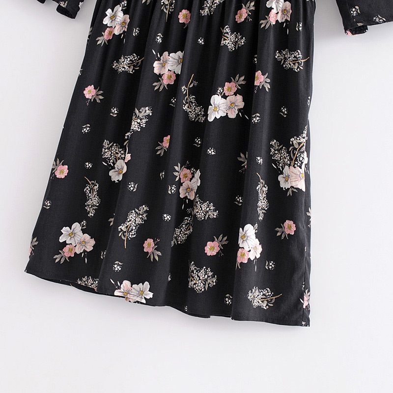 Fashion Black Flower Pattern Decorated Dress,Mini & Short Dresses