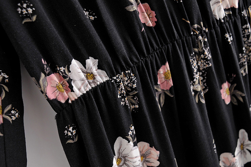 Fashion Navy Flower Pattern Decorated Dress,Mini & Short Dresses