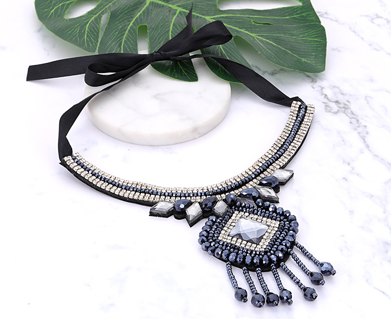 Fashion Navy Tassel Decorated Necklace,Thin Scaves