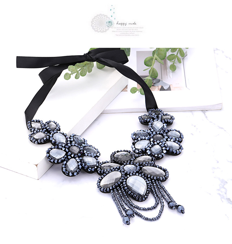 Fashion Black Flower Shape Decorated Necklace,Thin Scaves