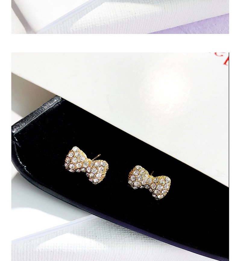 Fashion Silver Color Bowknot Shape Decorated Full Diamond Earrings,Stud Earrings