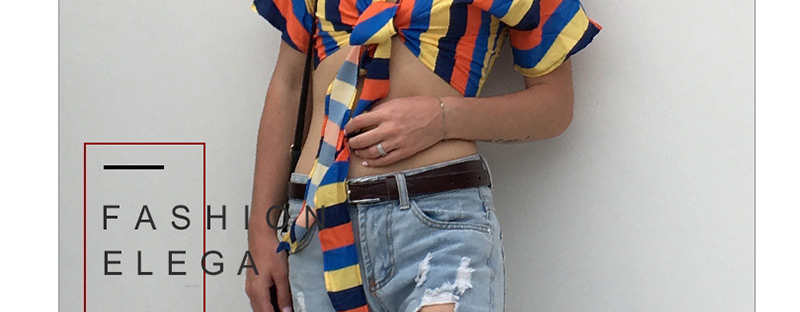 Fashion Multi-color Stripe Pattern Decorated Blouse,Sunscreen Shirts