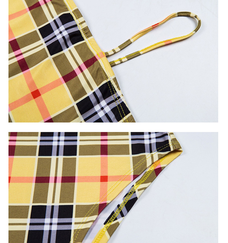 Fashion Yellow Grids Pattern Decorated Jumpsuit,Pants