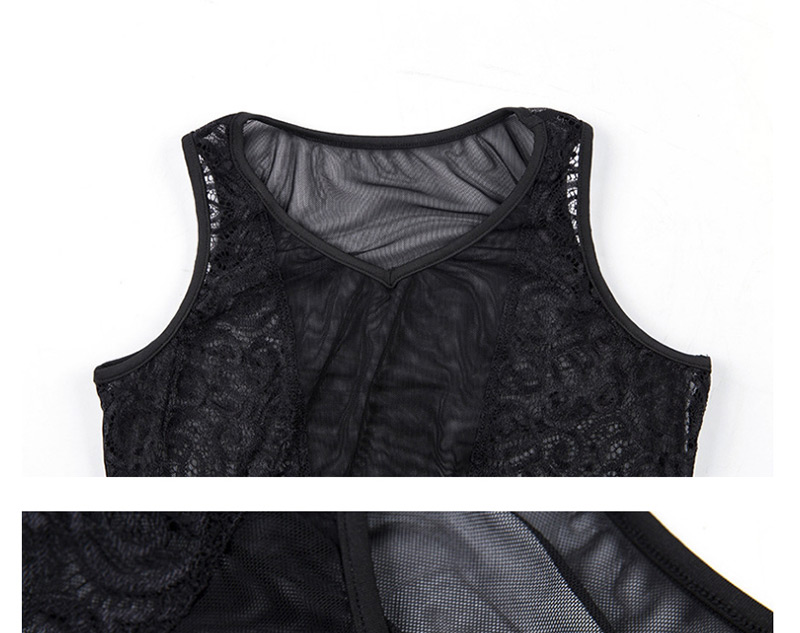 Fashion Black Flower Pattern Decorated Round Neckline Jumpsuit,Pants