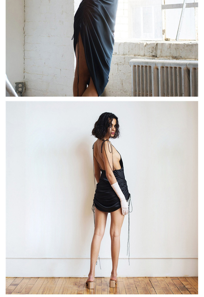 Fashion Black Pure Color Decorated Suspender Dress,Mini & Short Dresses