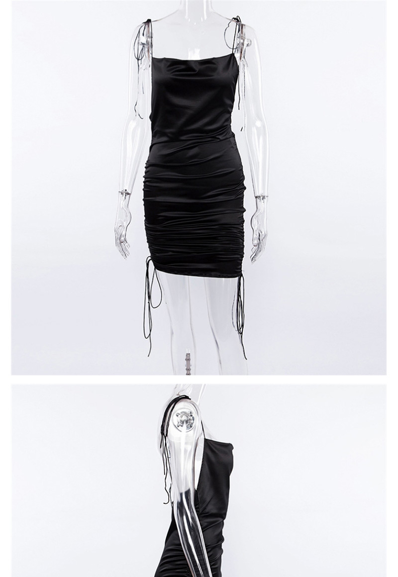 Fashion Black Pure Color Decorated Suspender Dress,Mini & Short Dresses