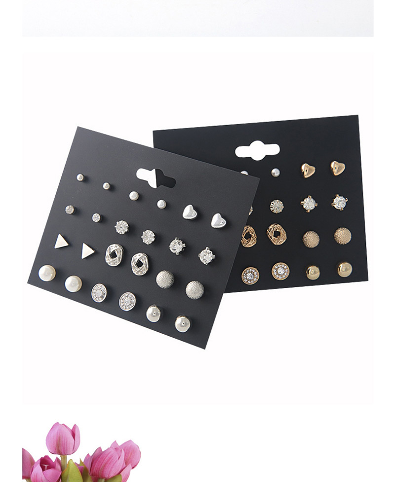 Fashion Gold Color Geometric Shape Decorated Earrings Sets(12 Pairs),Stud Earrings