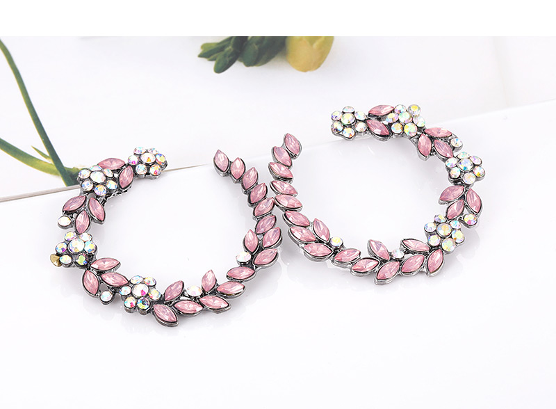 Fashion Pink Full Diamond Decorated Earrings,Hoop Earrings