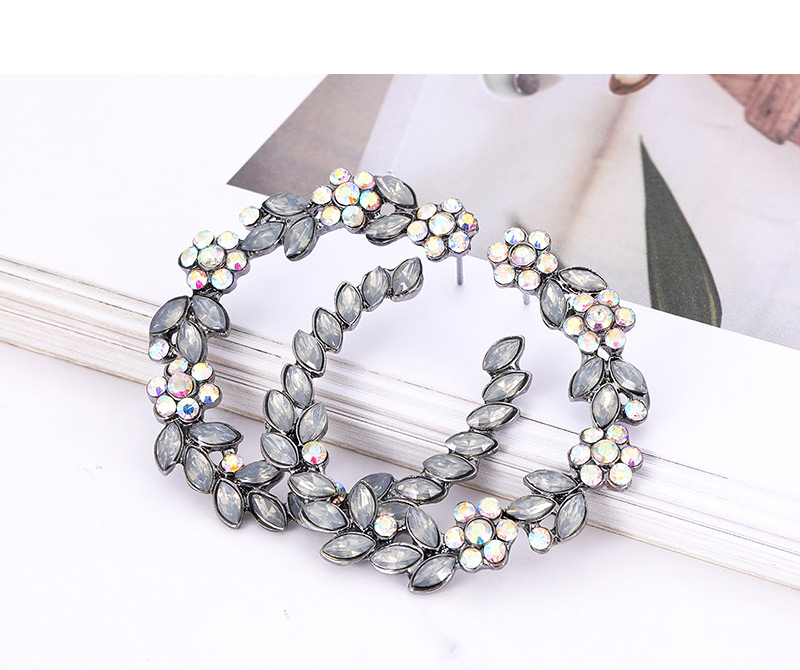 Fashion Gray Full Diamond Decorated Earrings,Hoop Earrings