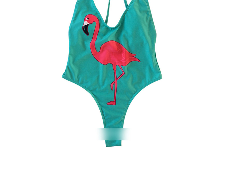 Sexy Green Flamingos Pattern Decorated Swimwear,One Pieces