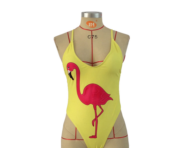 Sexy Yellow Flamingos Pattern Decorated Swimwear,One Pieces