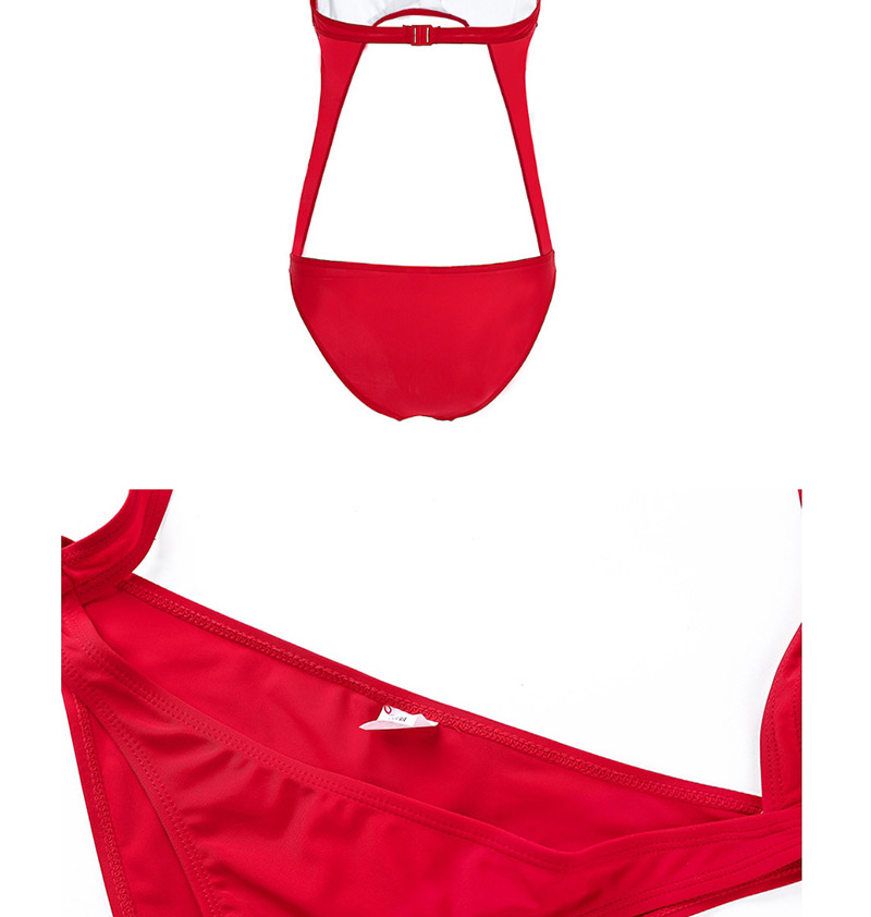 Fashion Red Pure Color Decorated Swimwear,One Pieces