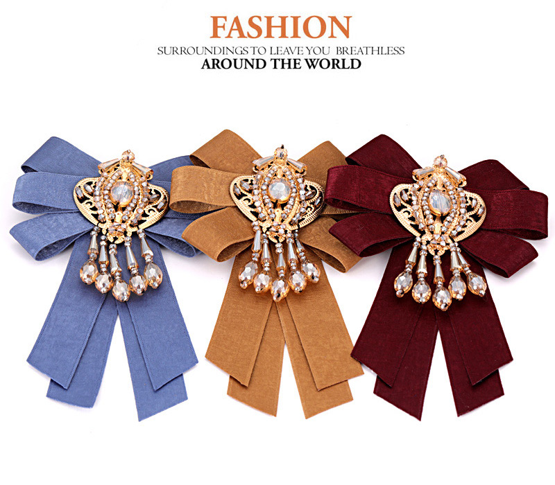 Fashion Claret Red Diamond Decorated Bowknot Brooch,Korean Brooches