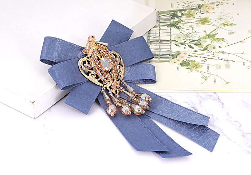 Fashion Blue Diamond Decorated Bowknot Brooch,Korean Brooches