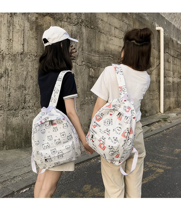 Fashion White Cat Pattern Decorated Backpack,Backpack