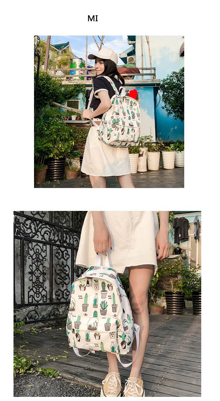 Fashion White Cactus Pattern Decorated Backpack,Backpack
