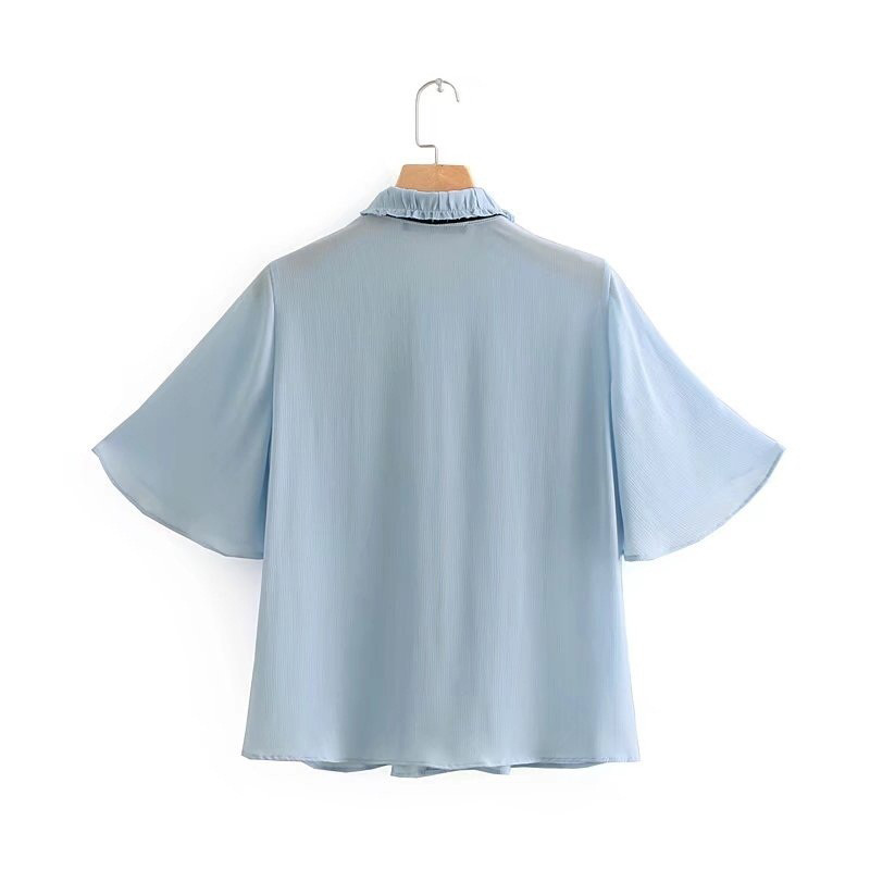 Fashion Blue Pure Color Decorated Shirt,Sunscreen Shirts