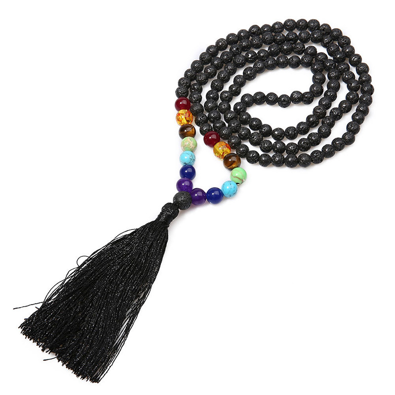 Vintage Black Tassel Decorated Necklace (6mm ),Thin Scaves