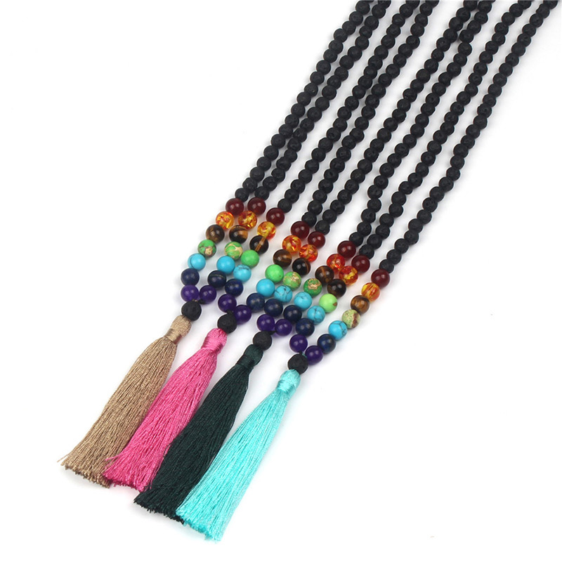 Vintage Pink Tassel Decorated Necklace (6mm),Beaded Necklaces