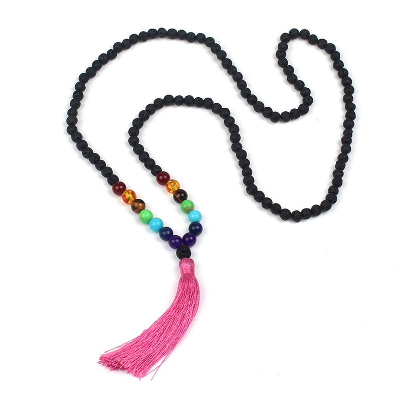 Vintage Pink Tassel Decorated Necklace (6mm),Beaded Necklaces