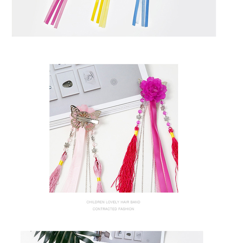 Simple Red Flower Shape Decorated Tassel Hair Clip,Kids Accessories