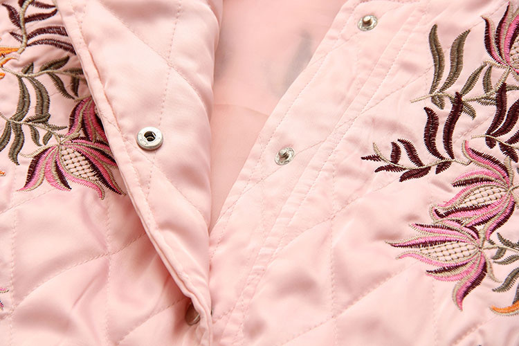 Fashion Pink Embroidery Flower Decorated Coat,Coat-Jacket