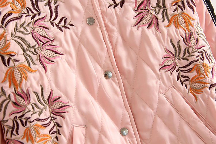 Fashion Pink Embroidery Flower Decorated Coat,Coat-Jacket
