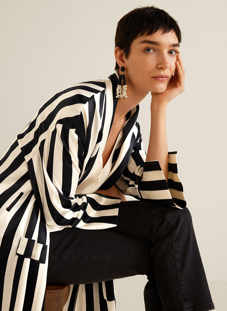 Fashion Black+white Stripe Pattern Decorated Coat,Coat-Jacket