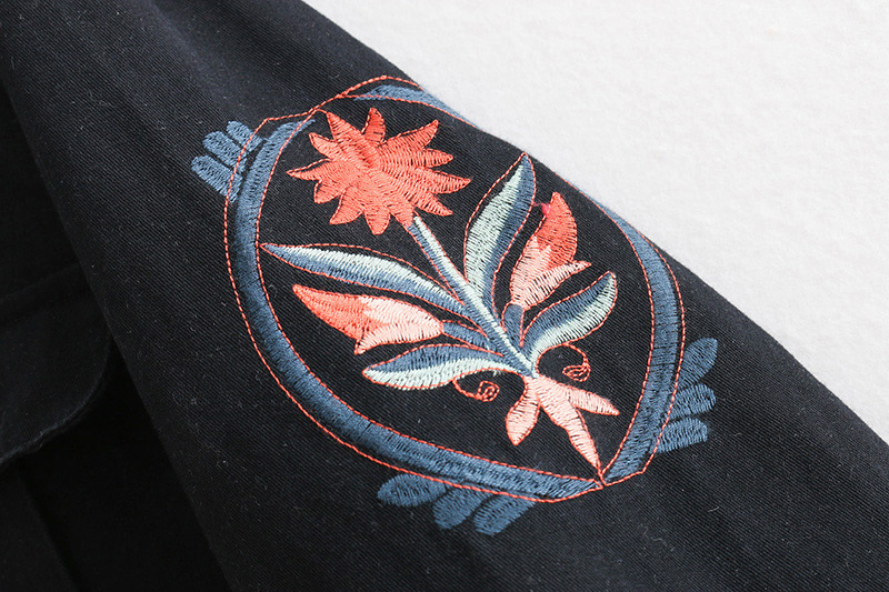 Fashion Black Embroidery Flower Decorated Coat,Coat-Jacket