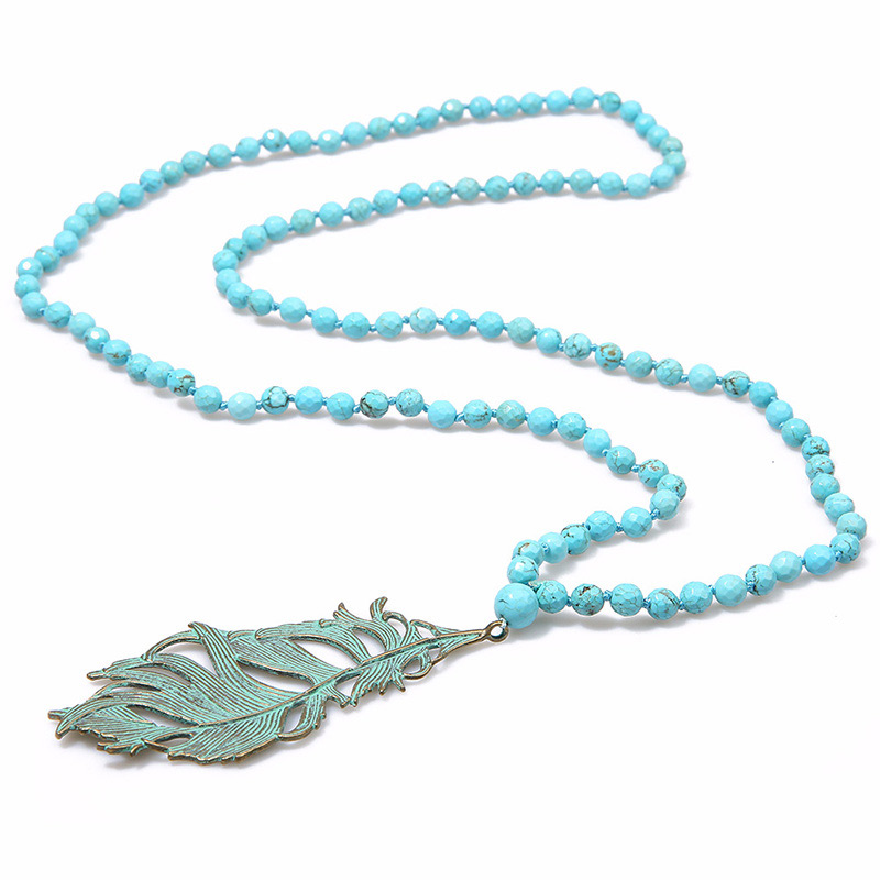 Fashion Blue Leaf Shape Decorated Necklace,Beaded Necklaces