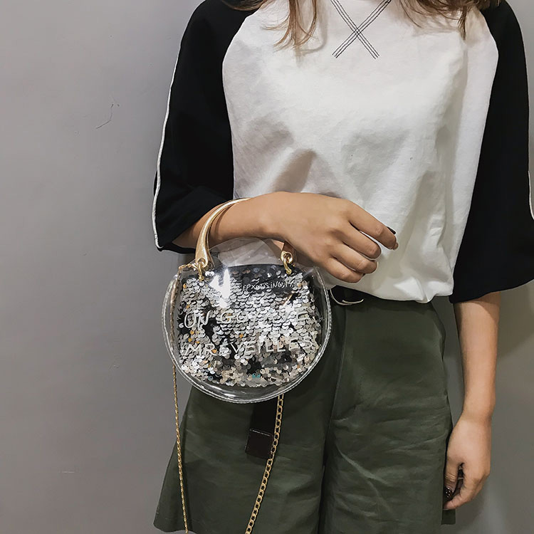 Fashion Silver Color Round Shape Decorated Shoulder Bag,Handbags