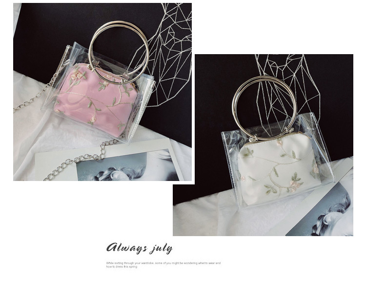 Fashion White Circular Ring Shape Decorated Shoulder Bag,Handbags