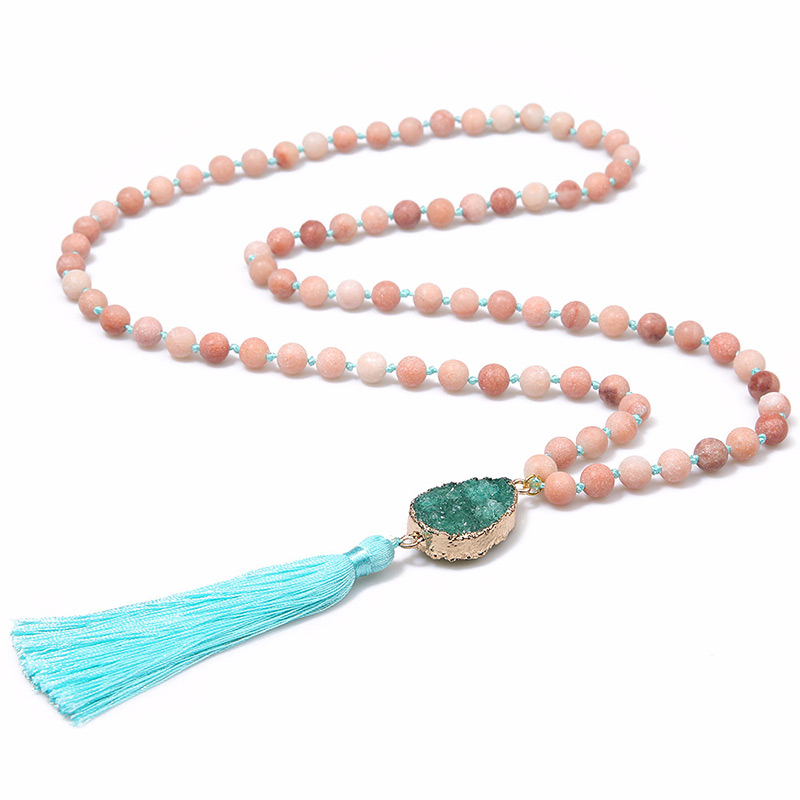 Fashion Lake Blue Tassel&bead Decorated Necklace,Thin Scaves