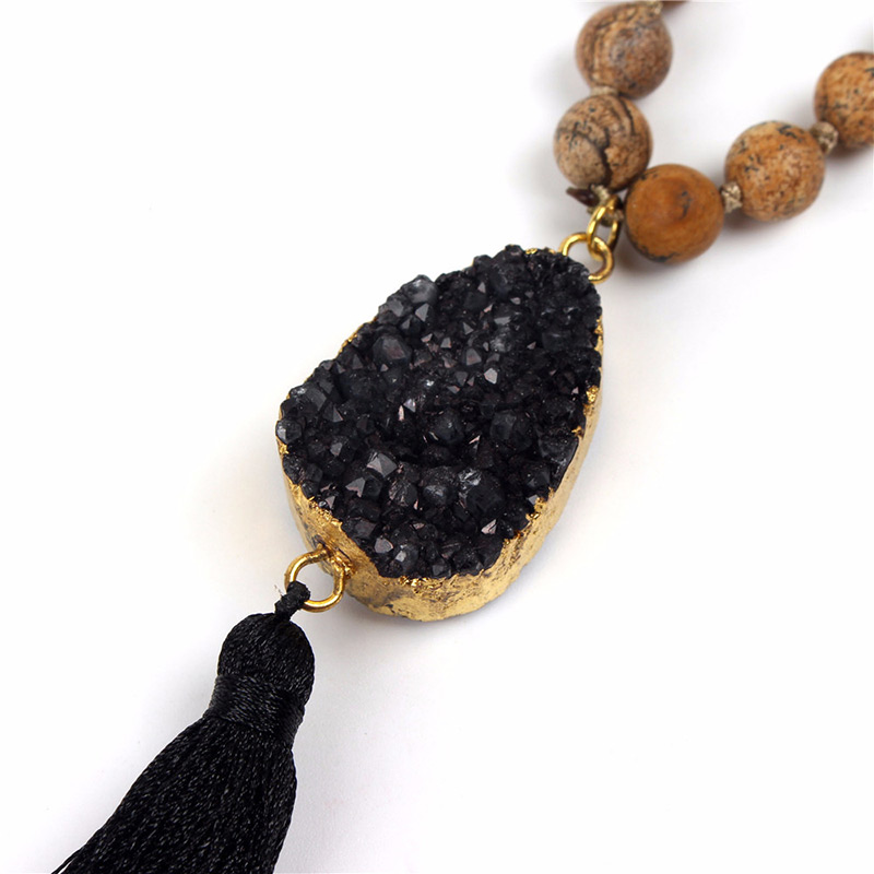 Fashion Black Tassel&bead Decorated Necklace,Thin Scaves