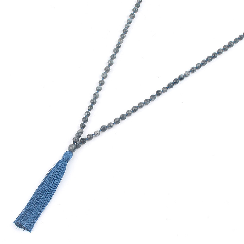 Fashion Lake Blue Tassel Decorated Necklace,Thin Scaves