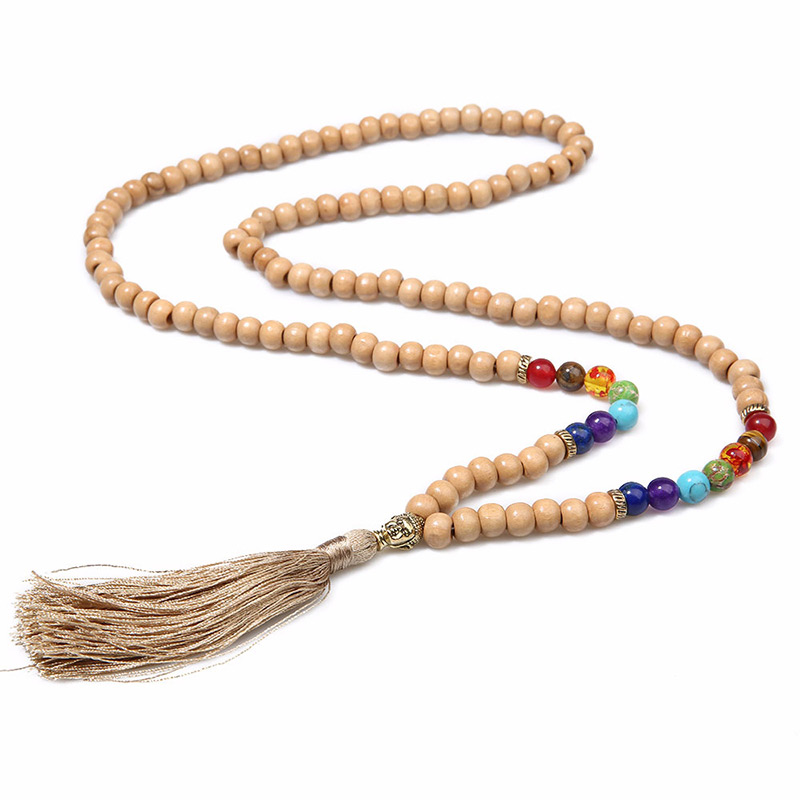 Fashion Khaki Bead&tassel Decorated Necklace,Thin Scaves