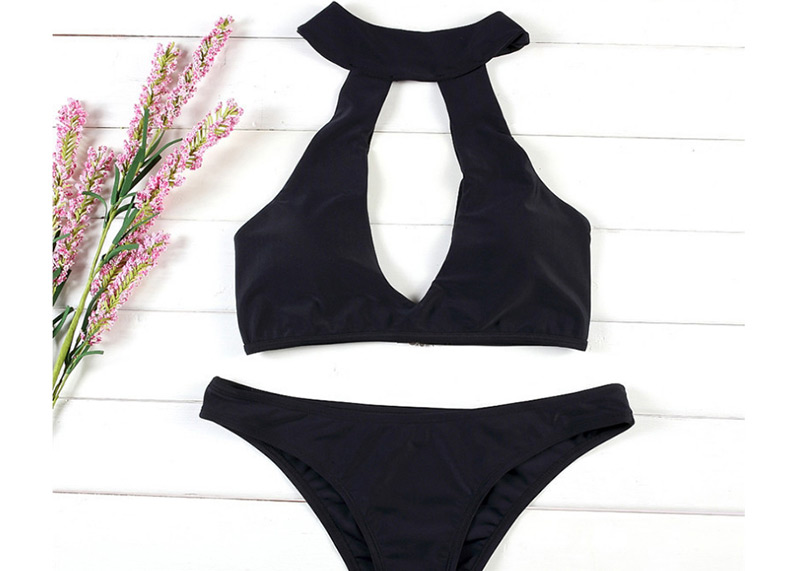 Sexy Black Hollow Out Design Pure Color Swimwear,Bikini Sets