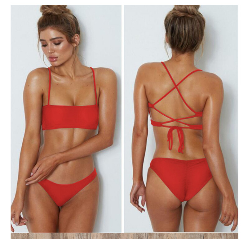 Fashion Claret Red Pure Color Decorated Bikini,Bikini Sets