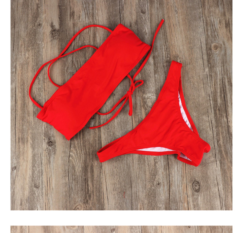 Fashion Claret Red Pure Color Decorated Bikini,Bikini Sets