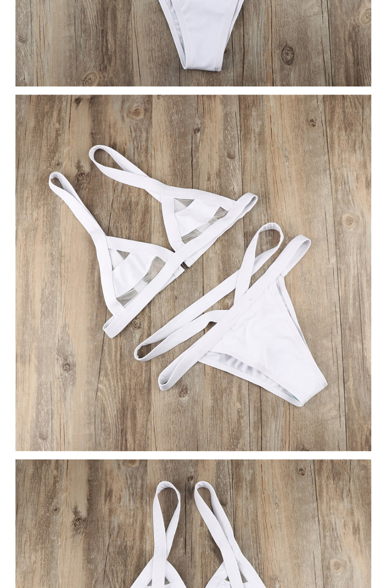 Fashion White Hollow Out Design Pure Color Swimwear,Bikini Sets