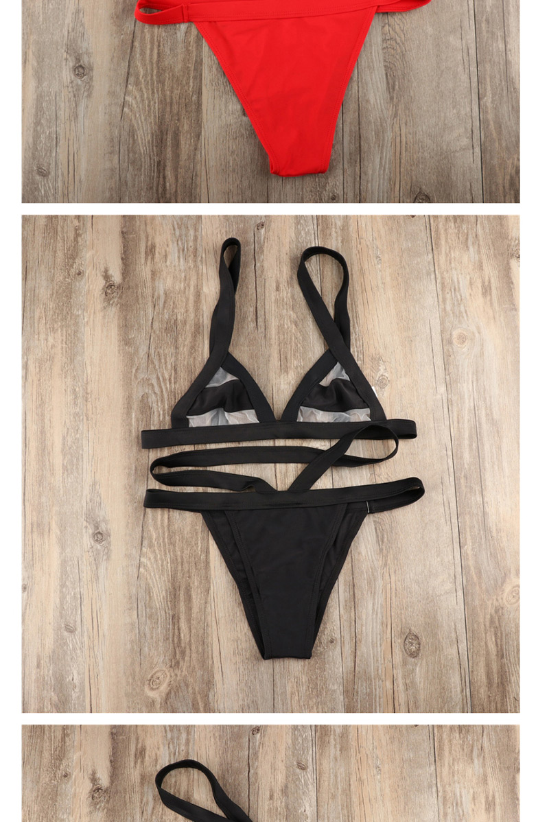 Fashion Black Hollow Out Design Pure Color Swimwear,Bikini Sets