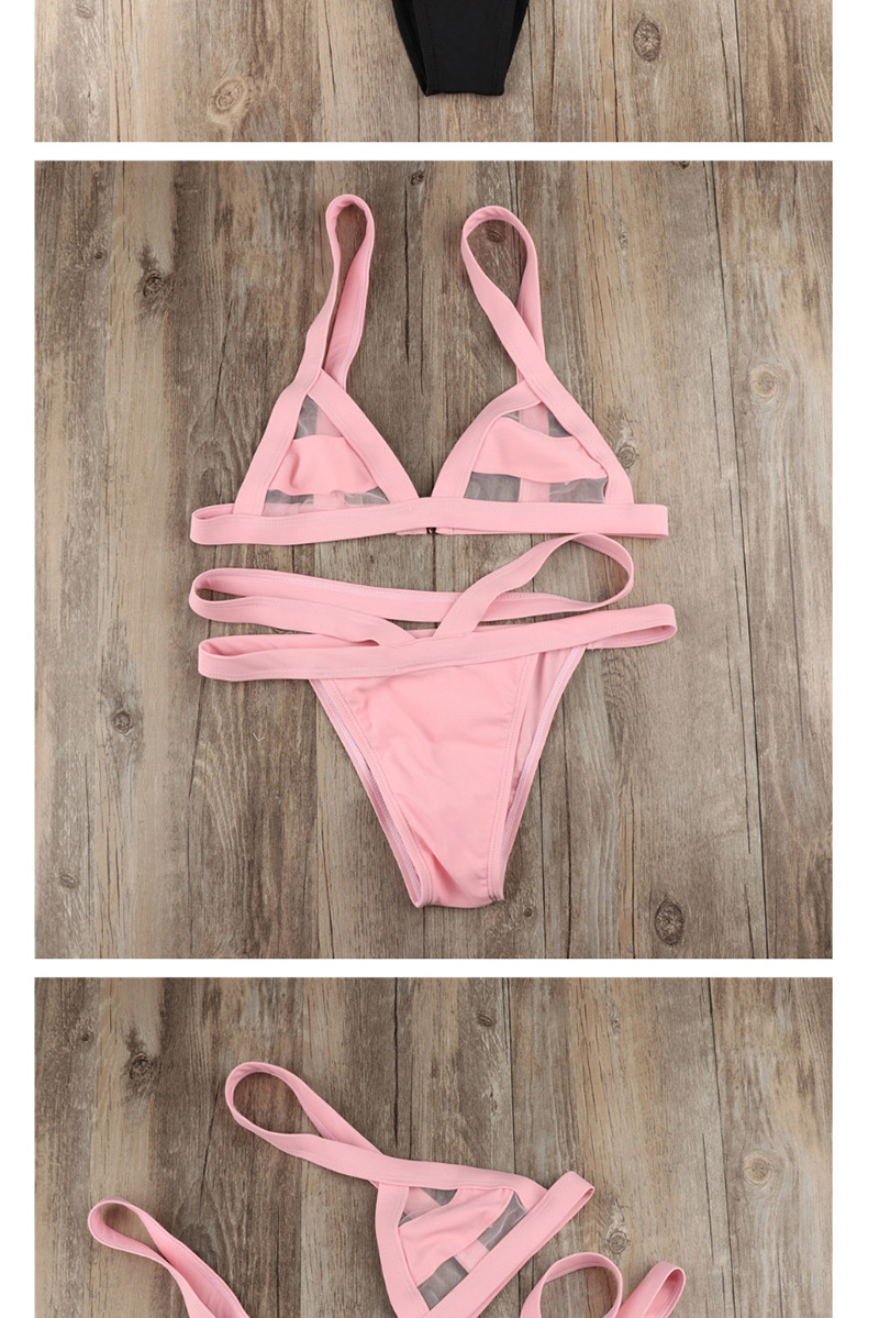 Fashion Pink Hollow Out Design Pure Color Swimwear,Bikini Sets