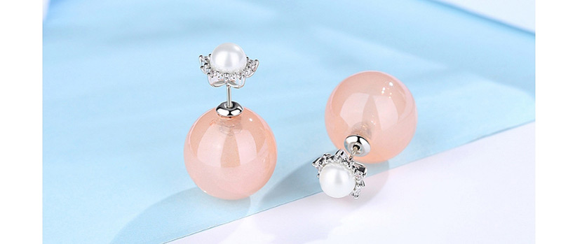 Simple Silver Color+pink Diamond Decorated Earrings,Earrings