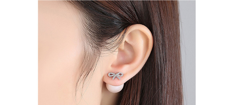 Fashion Pink+silver Color Bowknot Shape Decorated Earrings,Earrings